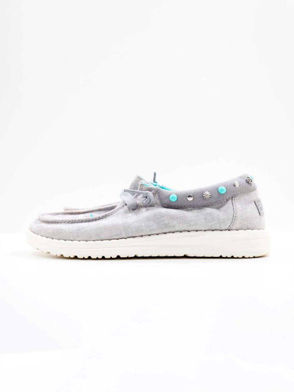 Hey Dude Wendy Annex Gray Canvas Embellished Lightweight Slip On Flats - 6
